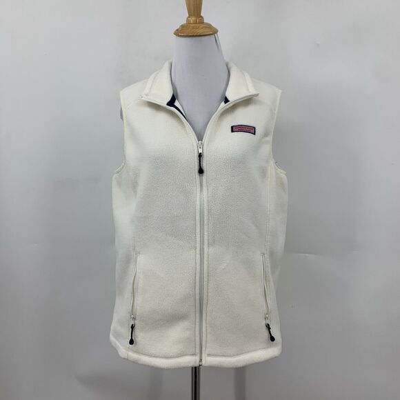 Vineyard Vines Westerly Fleece Vest Womens Medium Beige Zip Up Sleeveless Jacket - Picture 2 of 12
